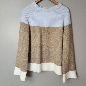 Ann Taylor Light Blue and Tan Crew Neck Sweater